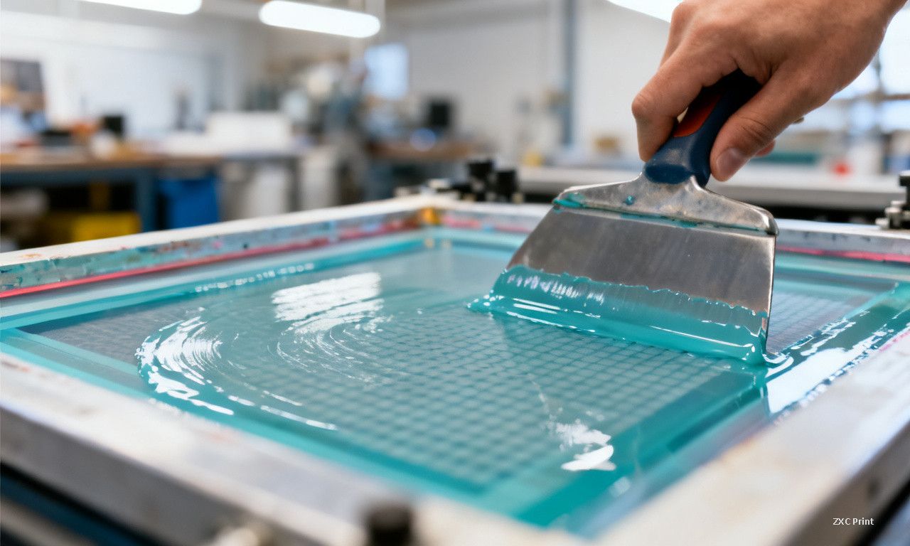 Siebdruckgewebe wird in einer modernen Druckerei mit lichtempfindlicher Emulsion beschichtet