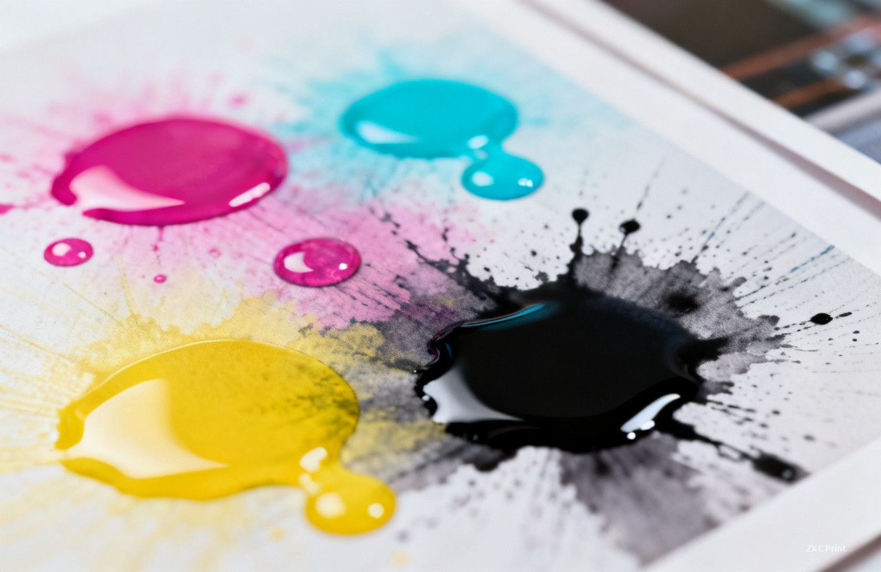Wassertropfen wasserlöslicher Tinte auf Papier in einer professionellen Druckumgebung